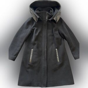 Mackage wool cashmere blend Hooded Coat with Leather Trim